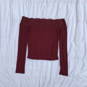 Red long sleeve off the shoulder top